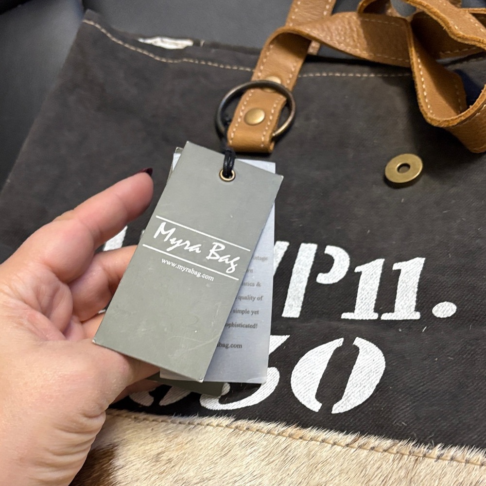 Myra Bag Brown and Tan Canvas Tote Bag - Picture 5 of 5